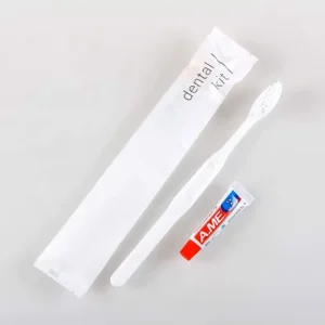 Compact dental kit for hotels showcasing the full guest set