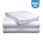 T-250 Luxury White Stripe Bed Sheet Double Flat XXL 84"x115"