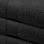 Elegant ribbed border black luxury bath towel to withstand frequent industrial laundering