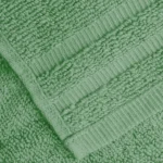 Green commercial-grade face towels with a dobby border