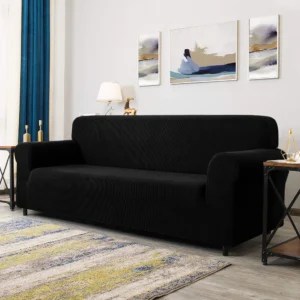 Black couch cover fitted on a standard 3 seater sofa perfectly