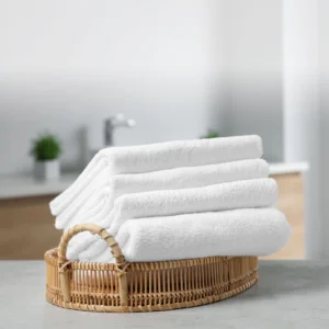Stacked White washcloths for professional appearance
