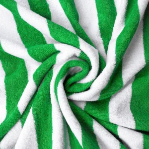 Green Stripe Bath Towel Swirled to showcase quick absorbent cotton loops
