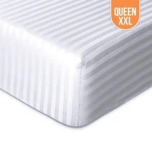 T-250 White Stripe Bed Sheet Queen Fitted XXL – 60″x80″x15