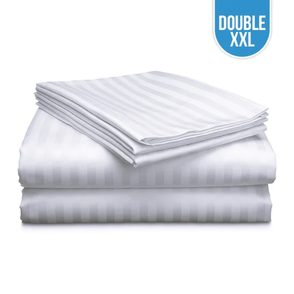 T-250 Luxury White Stripe Bed Sheet Double Flat XXL 84"x115"