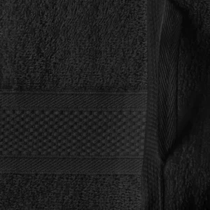 Black bath towel with textured dobby border