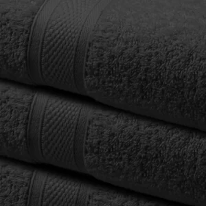 Elegant ribbed border black luxury bath towel to withstand frequent industrial laundering