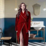 Waffle Kashmir Bathrobe Burgundy X-Large