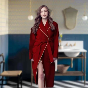 Waffle Kashmir Bathrobe Burgundy X-Large