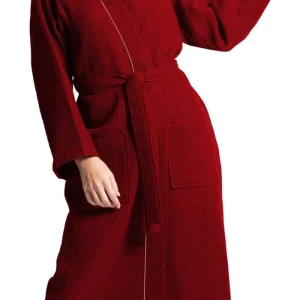 Waffle Kashmir Bathrobe Burgundy2